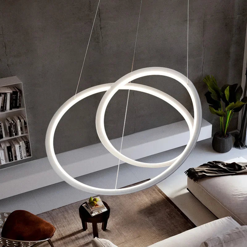 DecorBites Kepler Round LED Chandelier white pendant lamp with overlapping rings on Tampa Home & Garden Store