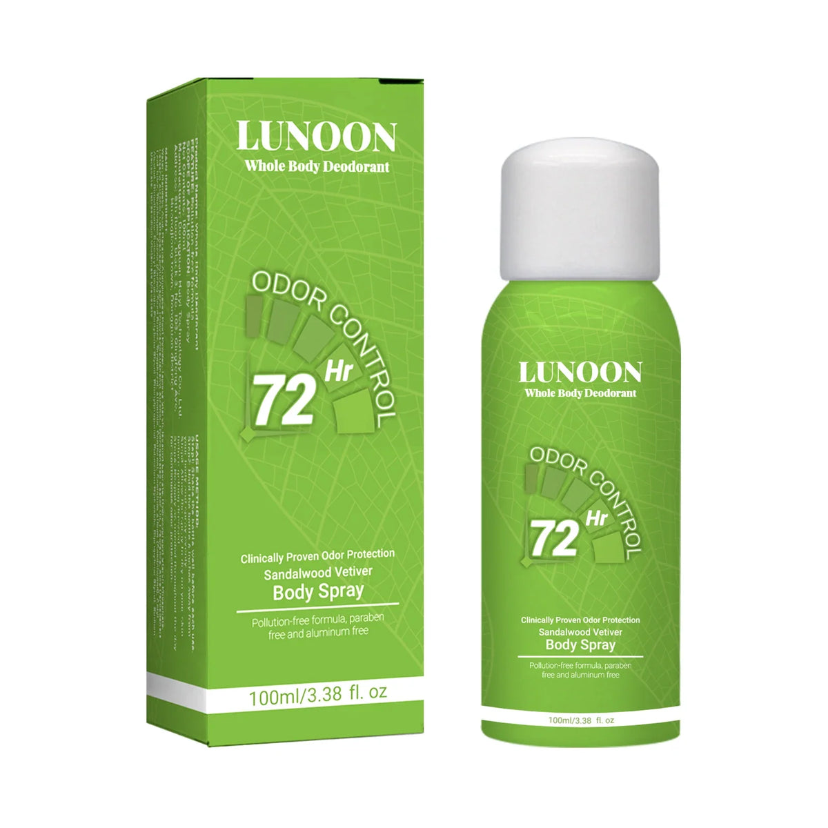 LUNOON Whole Body Deodorant 100ml box and bottle in green with 72 Hr odor control on Tampa Home & Garden Store