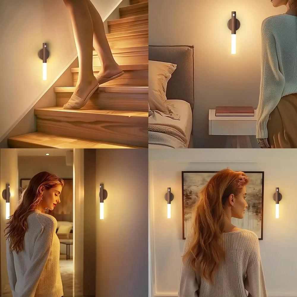WoodAura | Rechargeable Motion Sensor Wall Sconce with Magnetic Decor