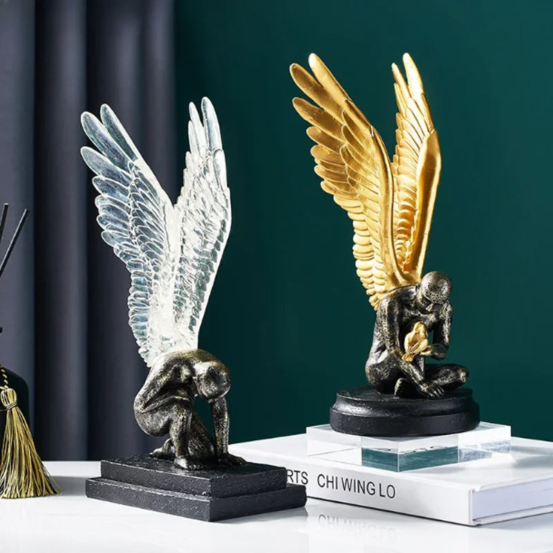 Angel Wings resin statue pair with silver and gold wings, abstract decor for home or office on Tampa Home & Garden Store