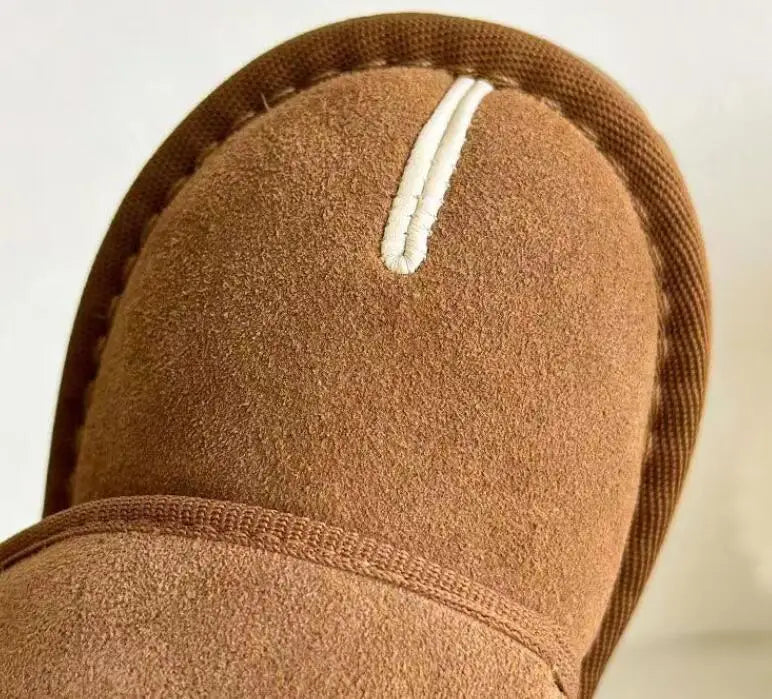 Kids Winter Snow Boots UpTrend brown plush faux suede toe-detail white stitching anti-slip sole on Tampa Home & Garden Store