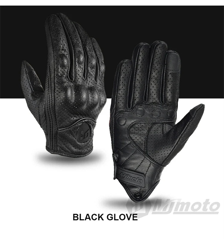 Leather Gloves Retro Biker black perforated leather for motorcycle riding by BikerZoneZ on Tampa Home & Garden Store