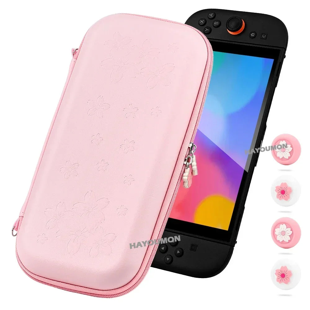 Portable Pink Switch 2 carrying case with hard shell, 10 game slots and 4 joystick caps on Tampa Home & Garden Store