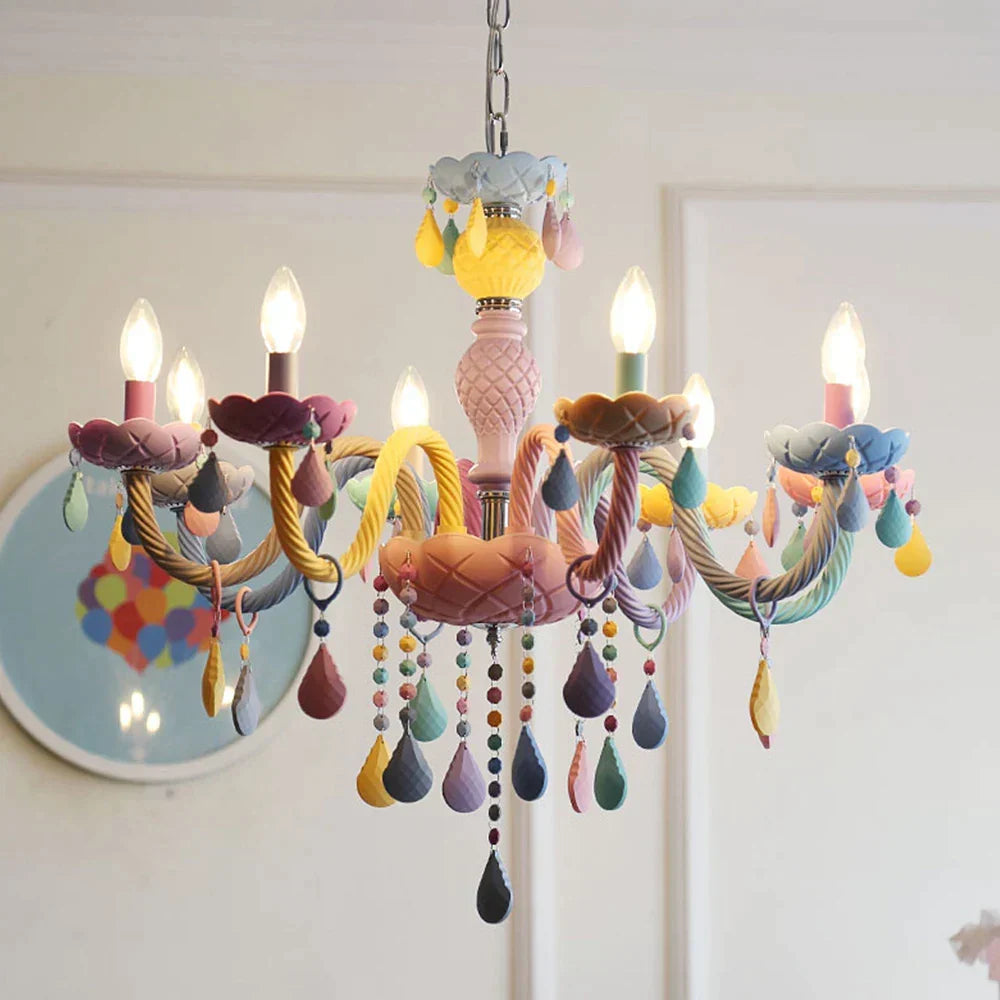 DecorBites Kids Room LED Macaron Ceiling Chandelier in pastel colors with crystal beads on Tampa Home & Garden Store