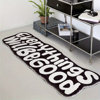 VIKAMA Everything Will Be Good rug runner, black with bold white script for living spaces on Tampa Home & Garden Store