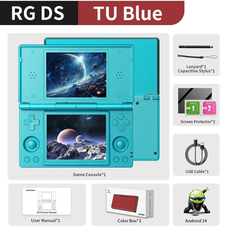Anbernic RG DS Flip handheld game console with 4in IPS HD dual screens TU Blue on Tampa Home & Garden Store