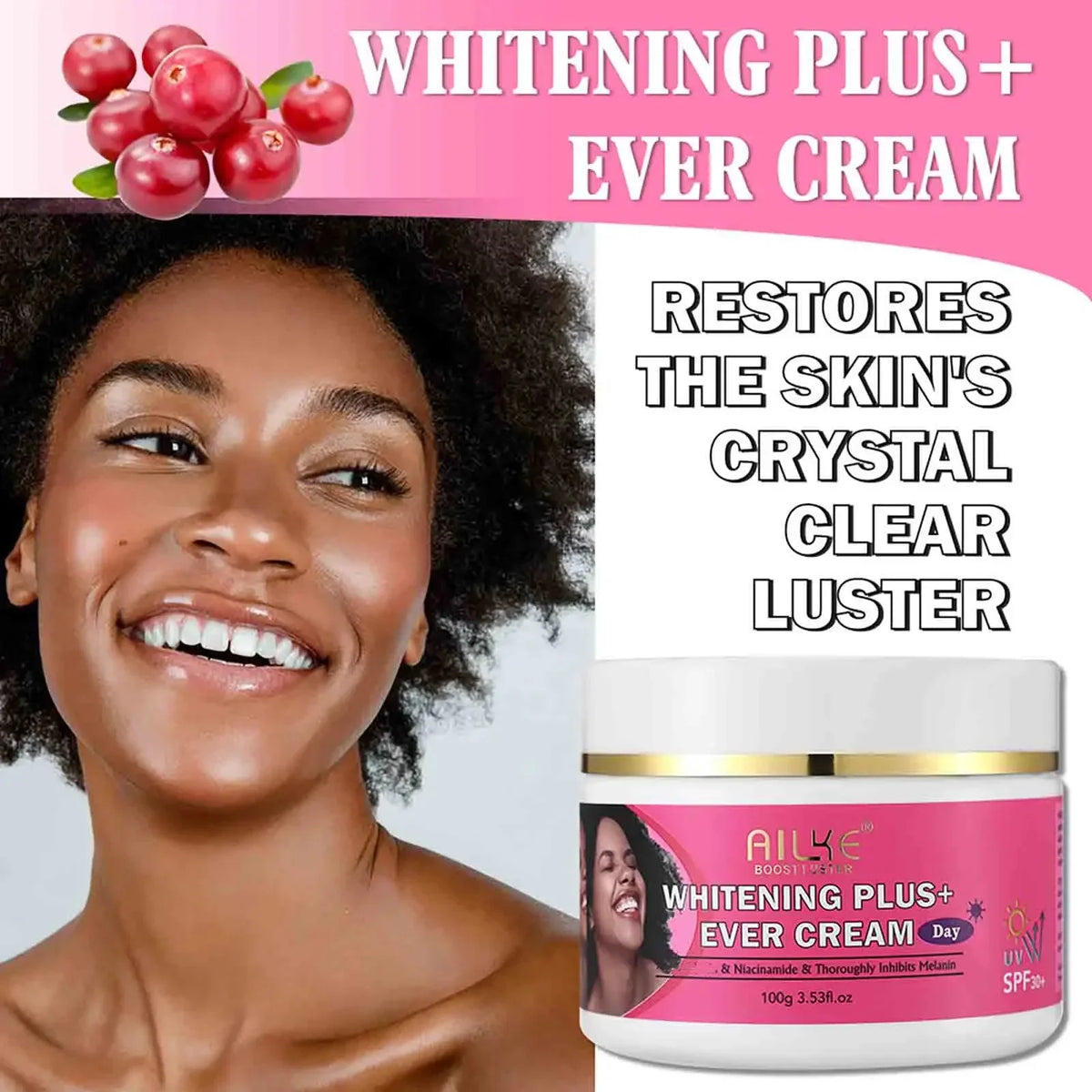 AILKE Whitening Plus+ Ever Cream body lotion by Silcy Skin; pink jar with white lid on Tampa Home & Garden Store
