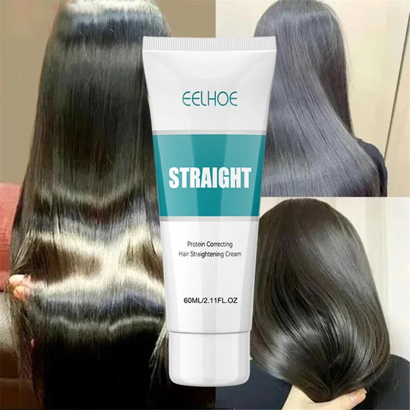 Hair straightening cream tube EELHOE STRAIGHT with teal label before/after hair images on Tampa Home & Garden Store