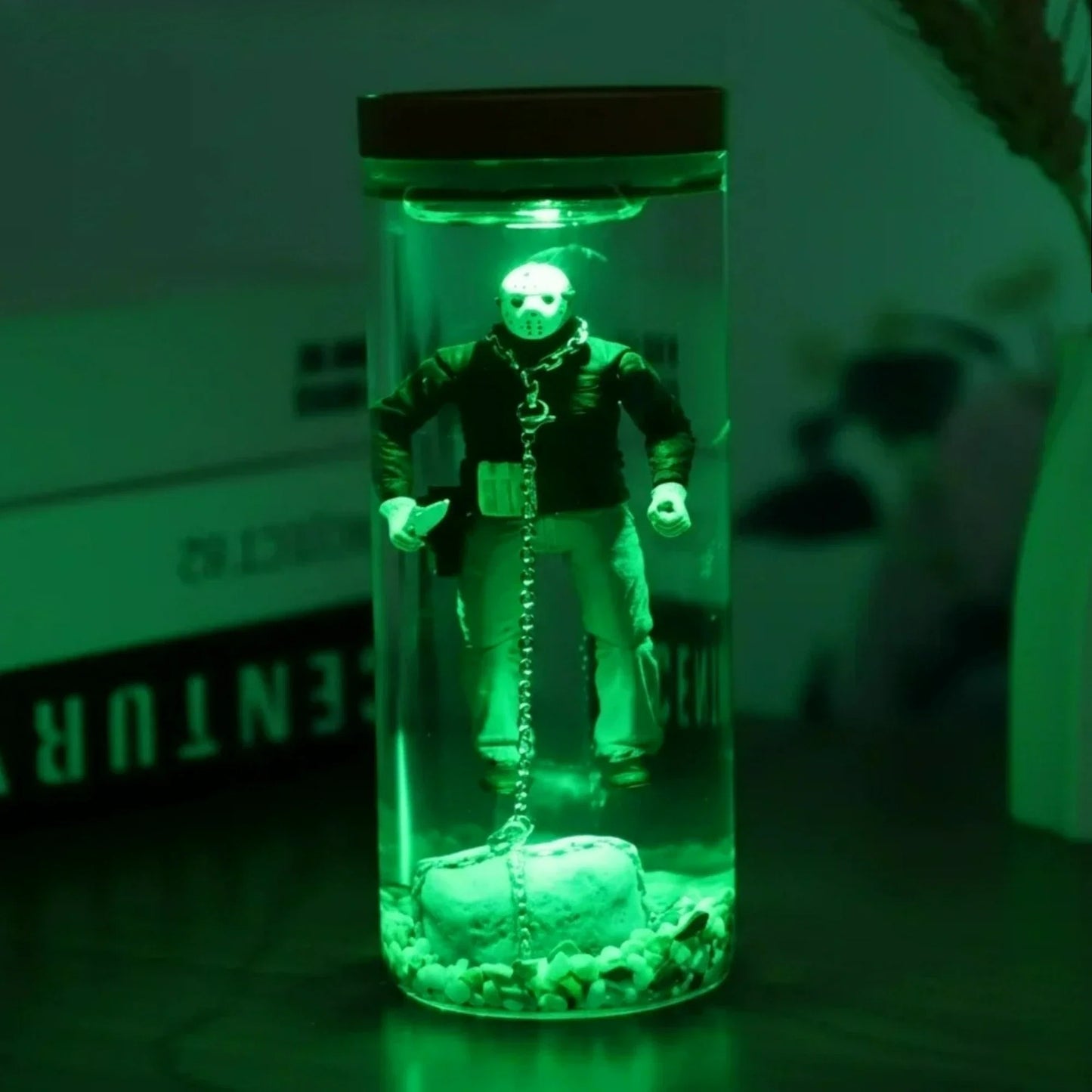 Jason Voorhees water lantern glowing green in jar decorative horror decor Perfecsy on Tampa Home & Garden Store