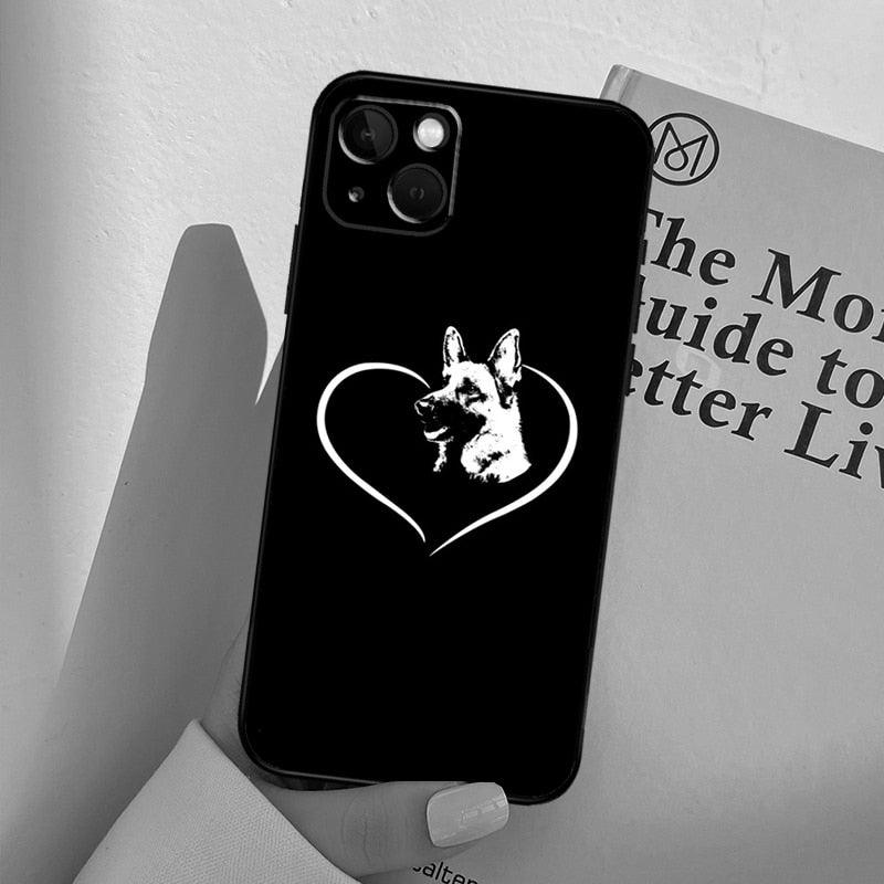 Stevvex Cartoon German Shepherd dog phone case for iPhone in black with heart outline design on Tampa Home & Garden Store