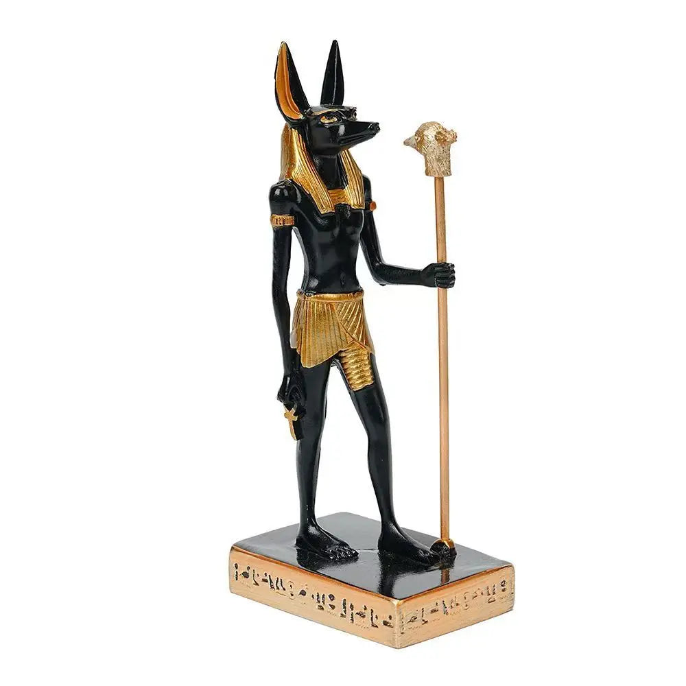 Anubis statue resin figurine with black body and gold accents, holding staff and ankh Perfecsy on Tampa Home & Garden Store