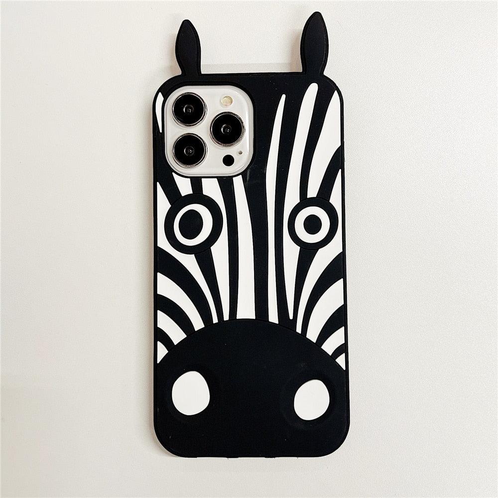 Stevvex 3D dog-ear silicone case in black white zebra pattern for iPhone 13 Pro Max and more on Tampa Home & Garden Store