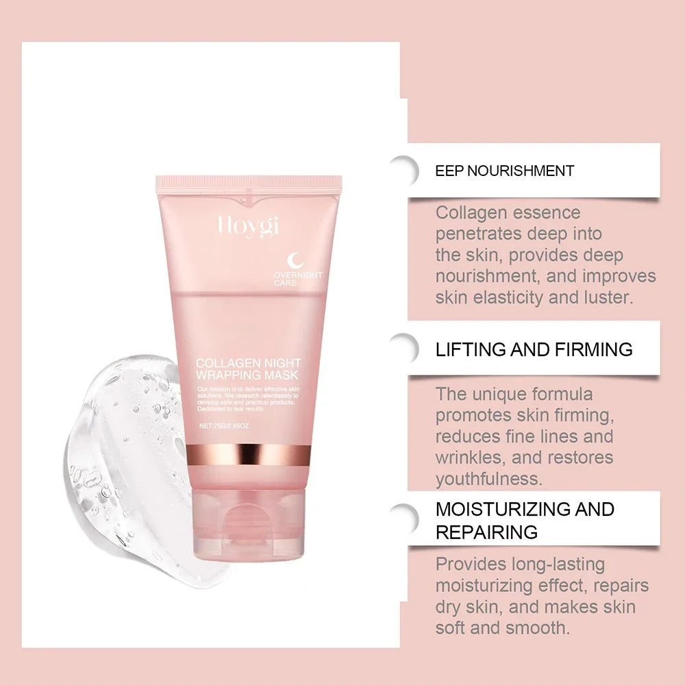 Collagen Overnight Wrapping Peel Off Facial Mask tube, pink 75g by Silcy Skin for overnight hydration on Tampa Home & Garden Store