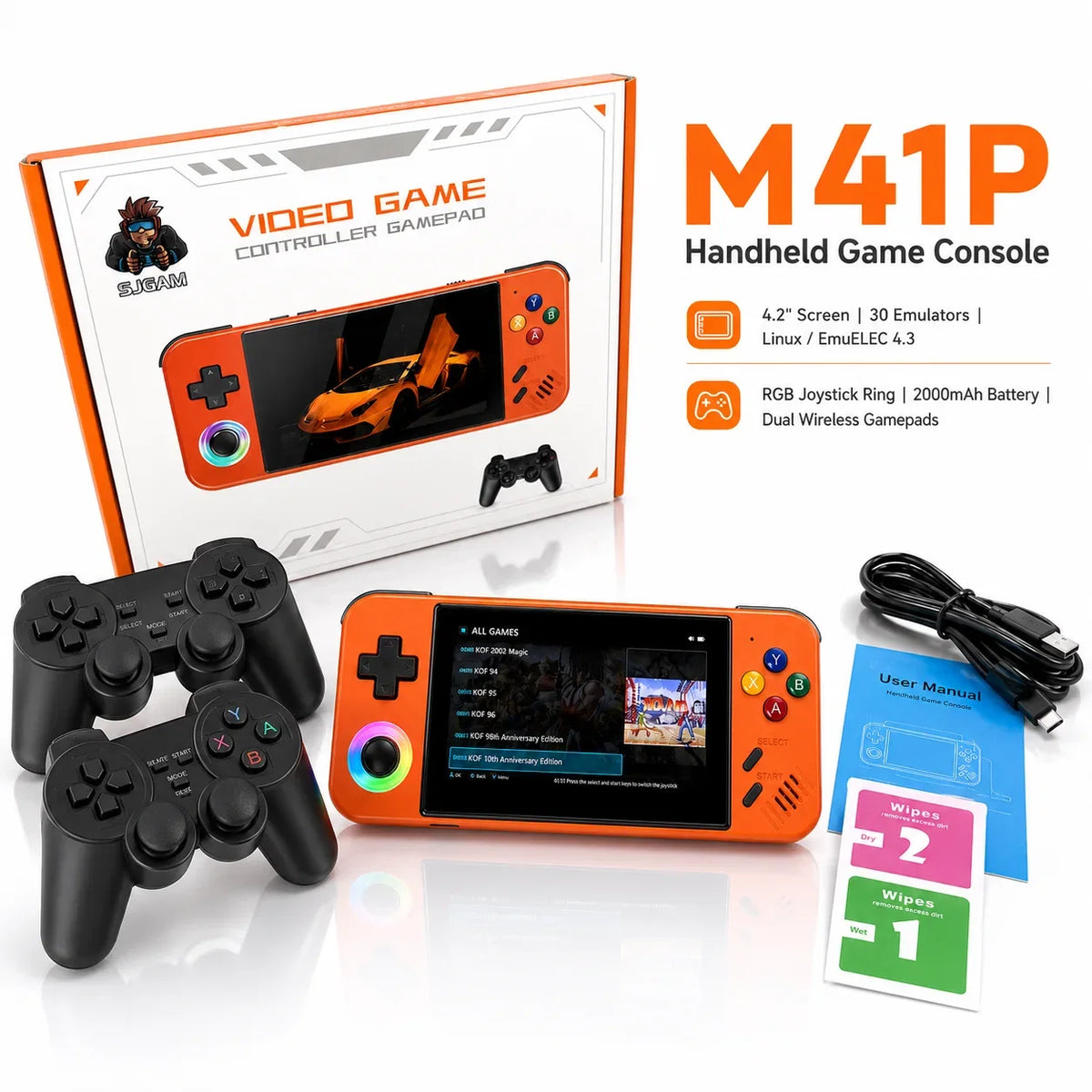 M41P orange handheld game console with 2 black wireless controllers by FLIPSTYLEZLLC on Tampa Home & Garden Store