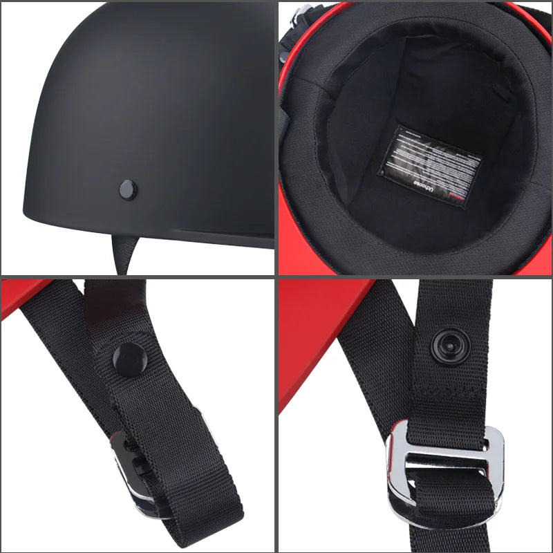 Vintage Half Motorcycle Helmet BikerZoneZ, red/black shell with padded interior on Tampa Home & Garden Store