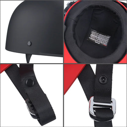 Vintage Half Motorcycle Helmet BikerZoneZ, red/black shell with padded interior on Tampa Home & Garden Store