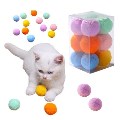 Stevvex 12Pcs plush cat ball toys colorful pom pom balls for kitten play on Tampa Home & Garden Store