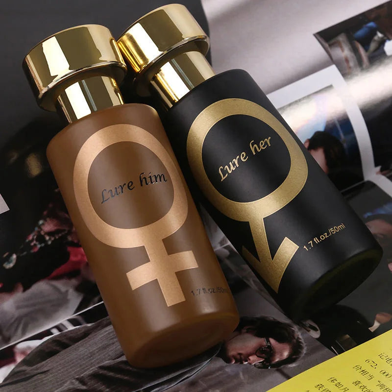 Pheromone Midnight Temptation by Silcy Skin unisex perfume duo brown black bottles gold caps on Tampa Home & Garden Store