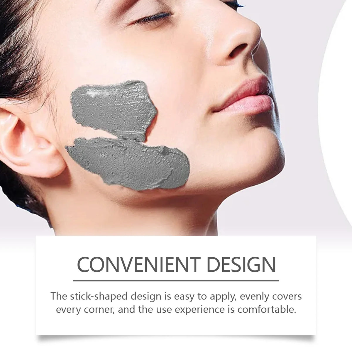 Silcy Skin pore cleaning clay mask applied to cheek and jawline in gray mud for pore tightening on Tampa Home & Garden Store