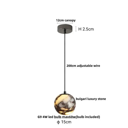 DecorBites LED pendant lamp with adjustable black cord and Bulgari luxury stone globe on Tampa Home & Garden Store