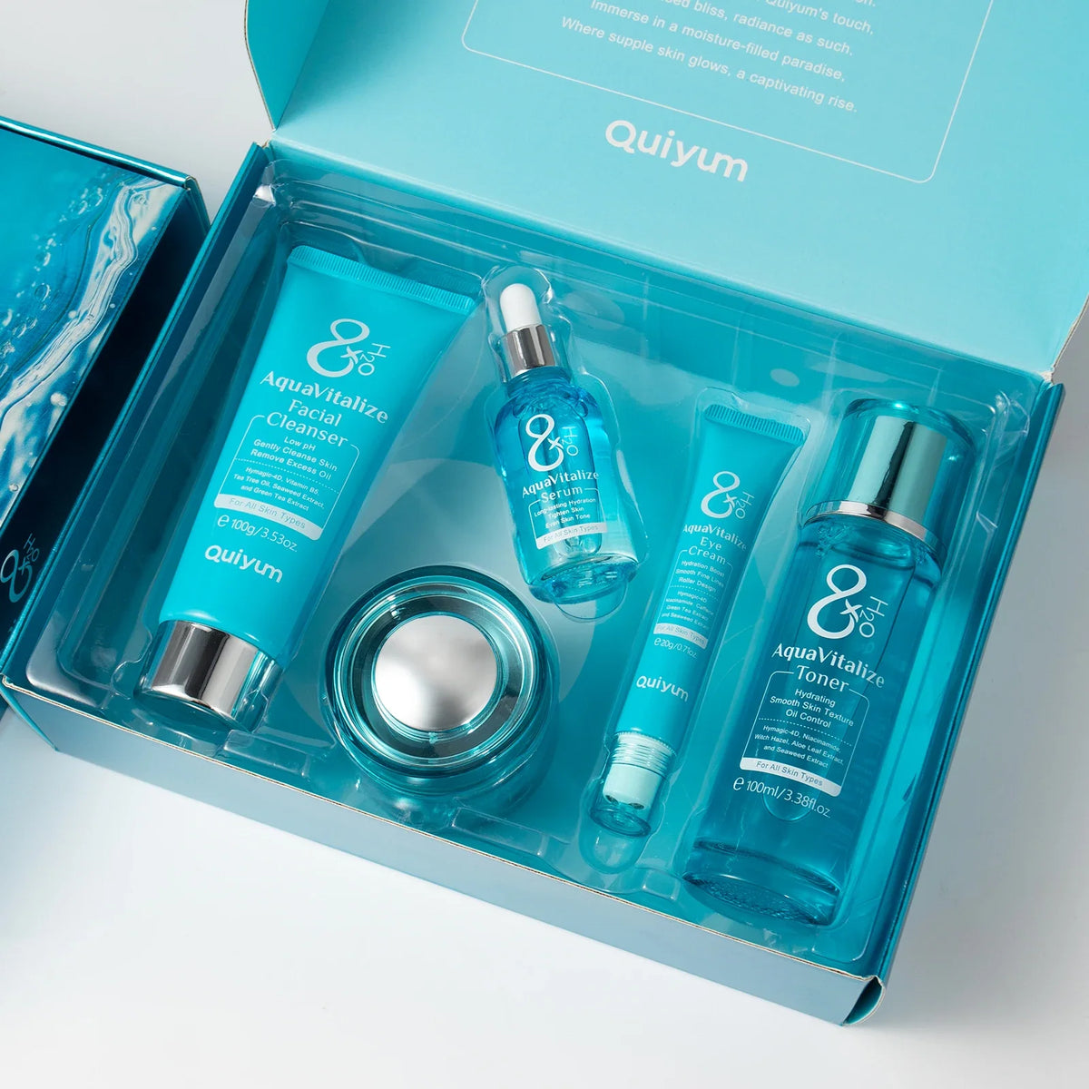 Quiyum AquaVitalize 5-piece turquoise skincare set on Tampa Home & Garden Store