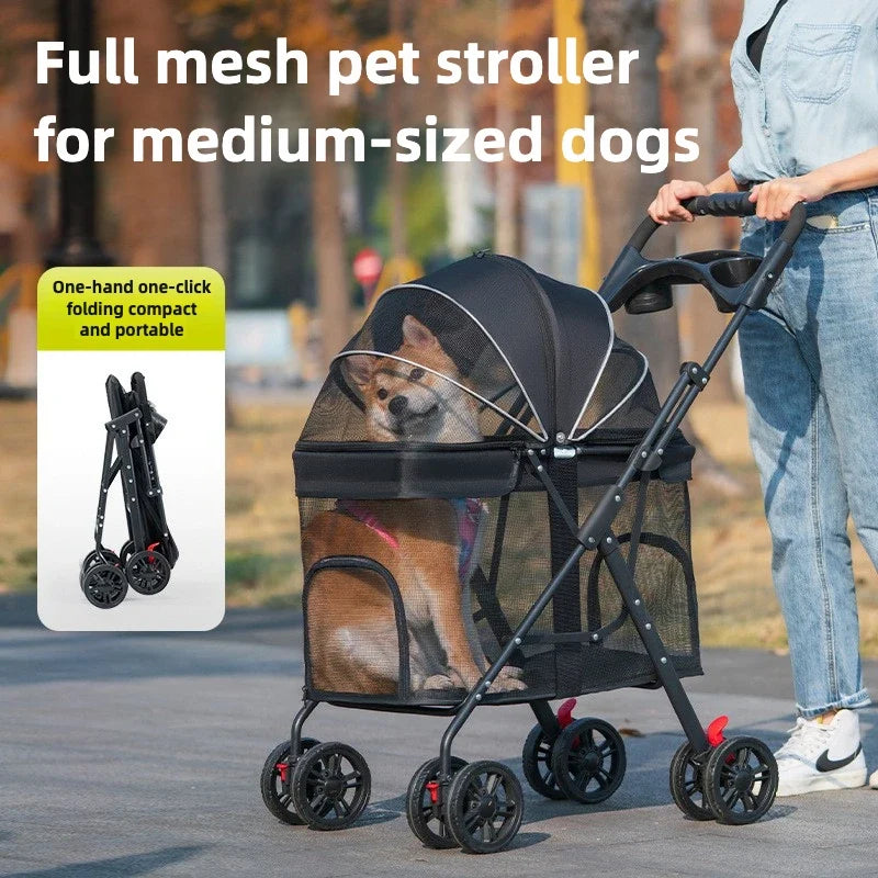 Full-mesh pet stroller by Pet Zen for medium dogs with ventilated cabin and folding design on Tampa Home & Garden Store