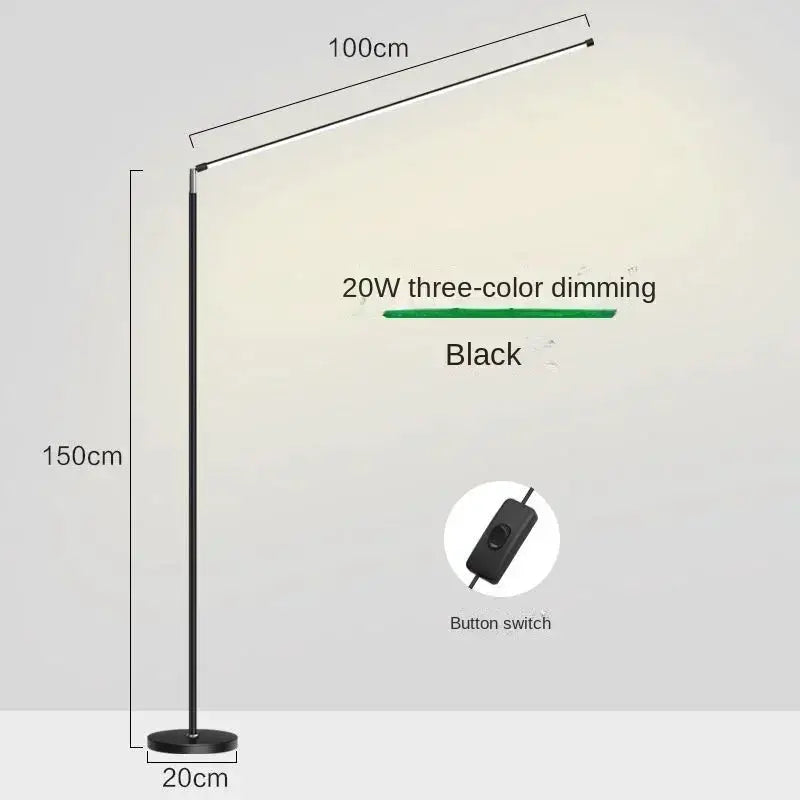 DecorBites LED Floor Lamp black, 20W three-color dimming, 150cm tall with 100cm LED bar on Tampa Home & Garden Store
