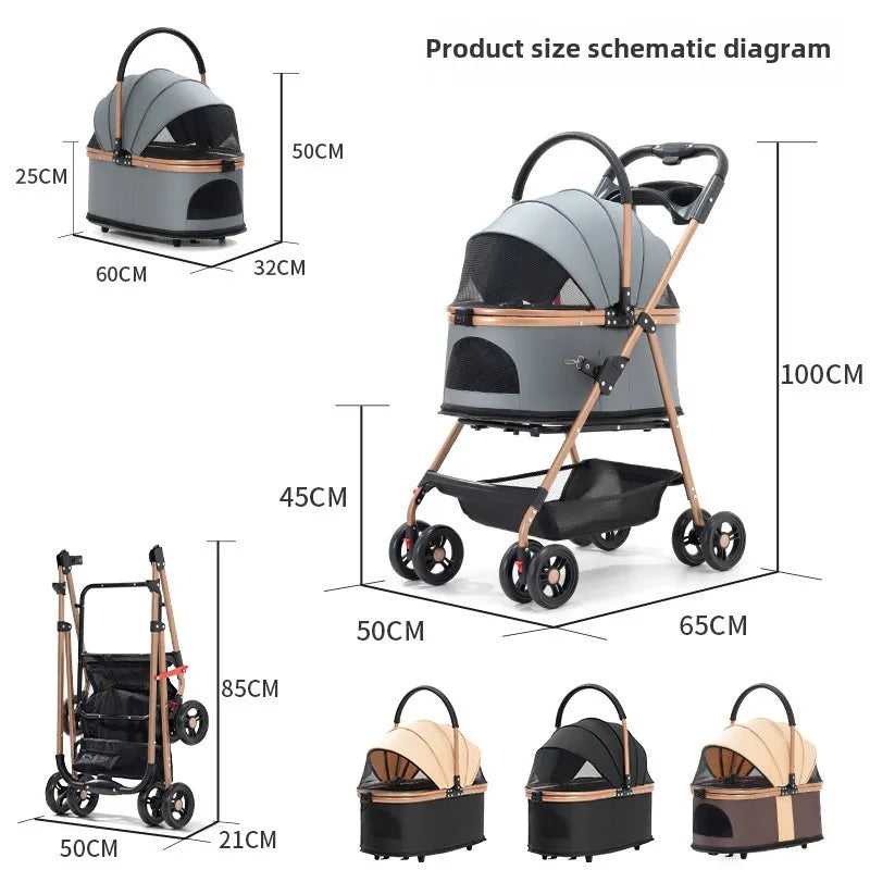 3 in 1 folding pet stroller with detachable carrier by Pet Zen gray canopy and frame on Tampa Home & Garden Store