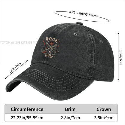 Rock N Roll Multicolor Caps hat in distressed black denim with BikerZoneZ branding on Tampa Home & Garden Store