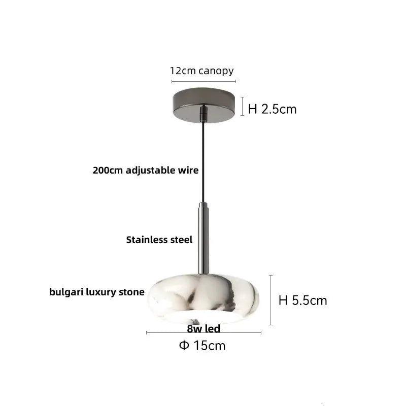 DecorBites LED pendant lamp adjustable wire globe with stainless steel stem and Bulgari luxury stone globe, 8W LED, 15cm dia on Tampa Home & Garden Store