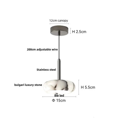 DecorBites LED pendant lamp adjustable wire globe with stainless steel stem and Bulgari luxury stone globe, 8W LED, 15cm dia on Tampa Home & Garden Store