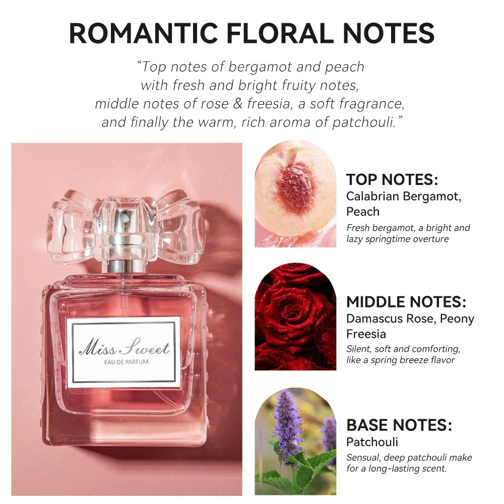 Miss Sweet perfume bottle, pink glass with crystal bow cap, 50ML Eau de Parfum Silcy Skin on Tampa Home & Garden Store