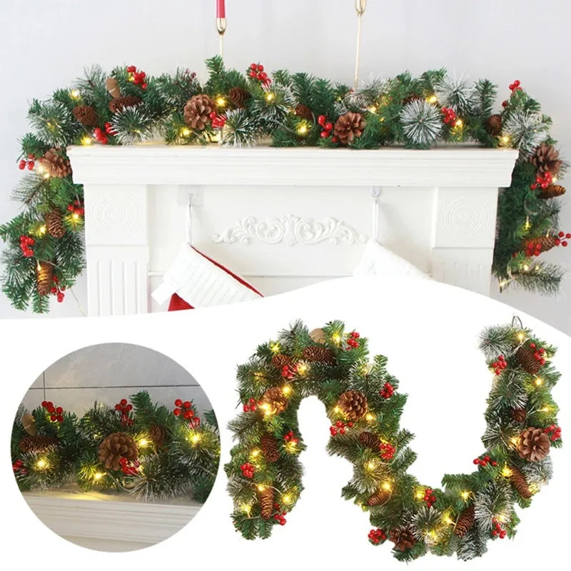 Perfecsy Christmas garland and wreath with pine branches, red berries, pinecones and LEDs on Tampa Home & Garden Store