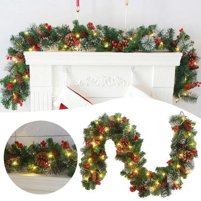 Perfecsy Christmas garland and wreath with pine branches, red berries, pinecones and LEDs on Tampa Home & Garden Store