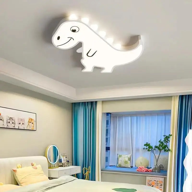 DecorBites white dinosaur ceiling lamp for kids room with LED edge lights on Tampa Home & Garden Store