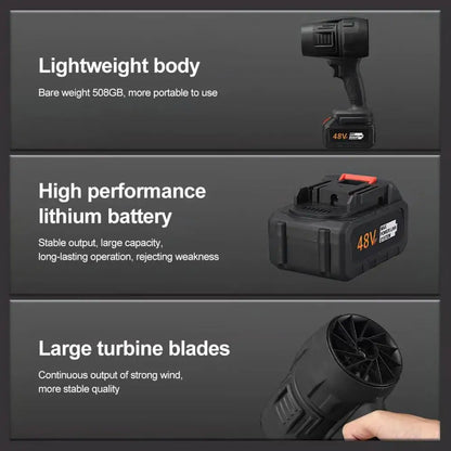 Cordless Mini Air Blower handheld jet fan with 48V lithium battery and turbine blades on Tampa Home & Garden Store