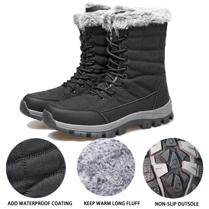 Men's Winter Snow Boots, black waterproof fur-trim, rugged outsole by UpTrend Deals on Tampa Home & Garden Store