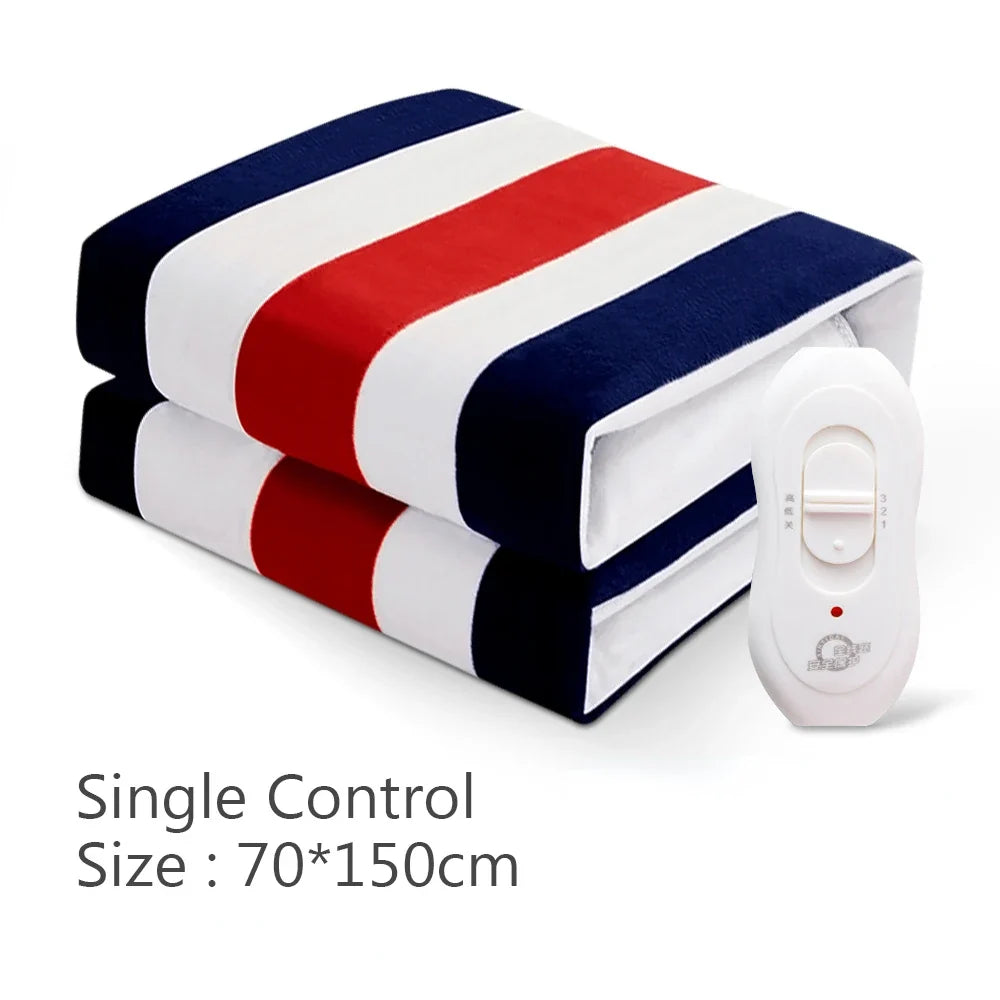 Electric blanket with red white blue striped design, 70x150cm, Silcy Skin, remote control on Tampa Home & Garden Store