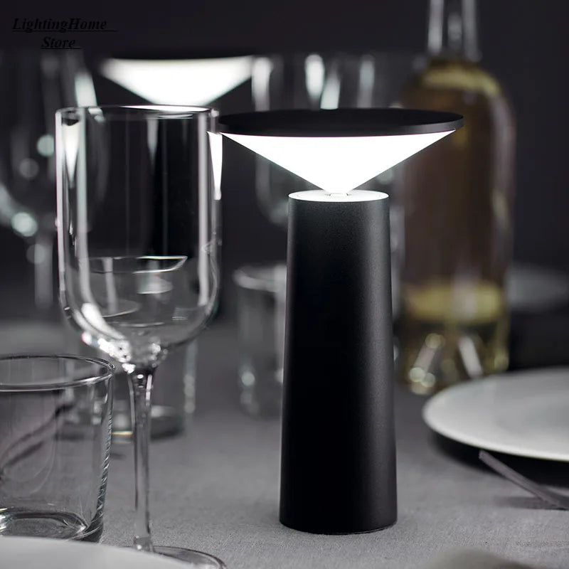 Table lamp Perfecsy black cylindrical base with white conical LED shade on Tampa Home & Garden Store