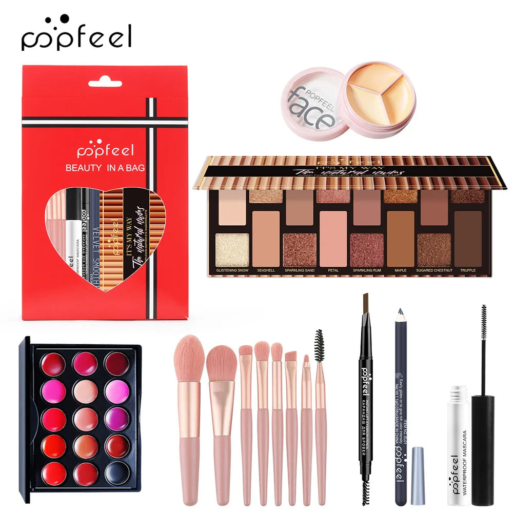 POPFEEL all-in-one makeup kit with eyeshadow palette, lip gloss, brushes and eyeliner on Tampa Home & Garden Store