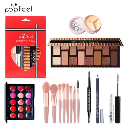 POPFEEL all-in-one makeup kit with eyeshadow palette, lip gloss, brushes and eyeliner on Tampa Home & Garden Store