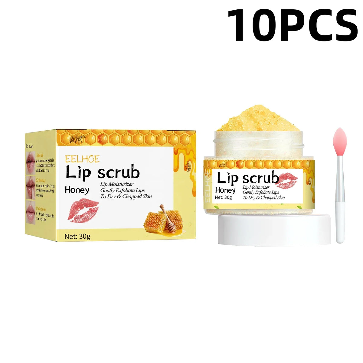 EELHOE Honey Lip Scrub jar and honeycomb box, 30g Silcy Skin lip exfoliator on Tampa Home & Garden Store