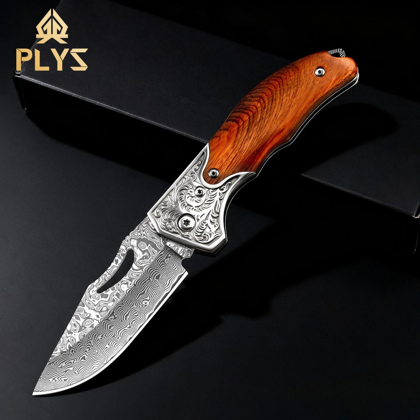 67 Layer Damascus Folding Knife with Wood Handle