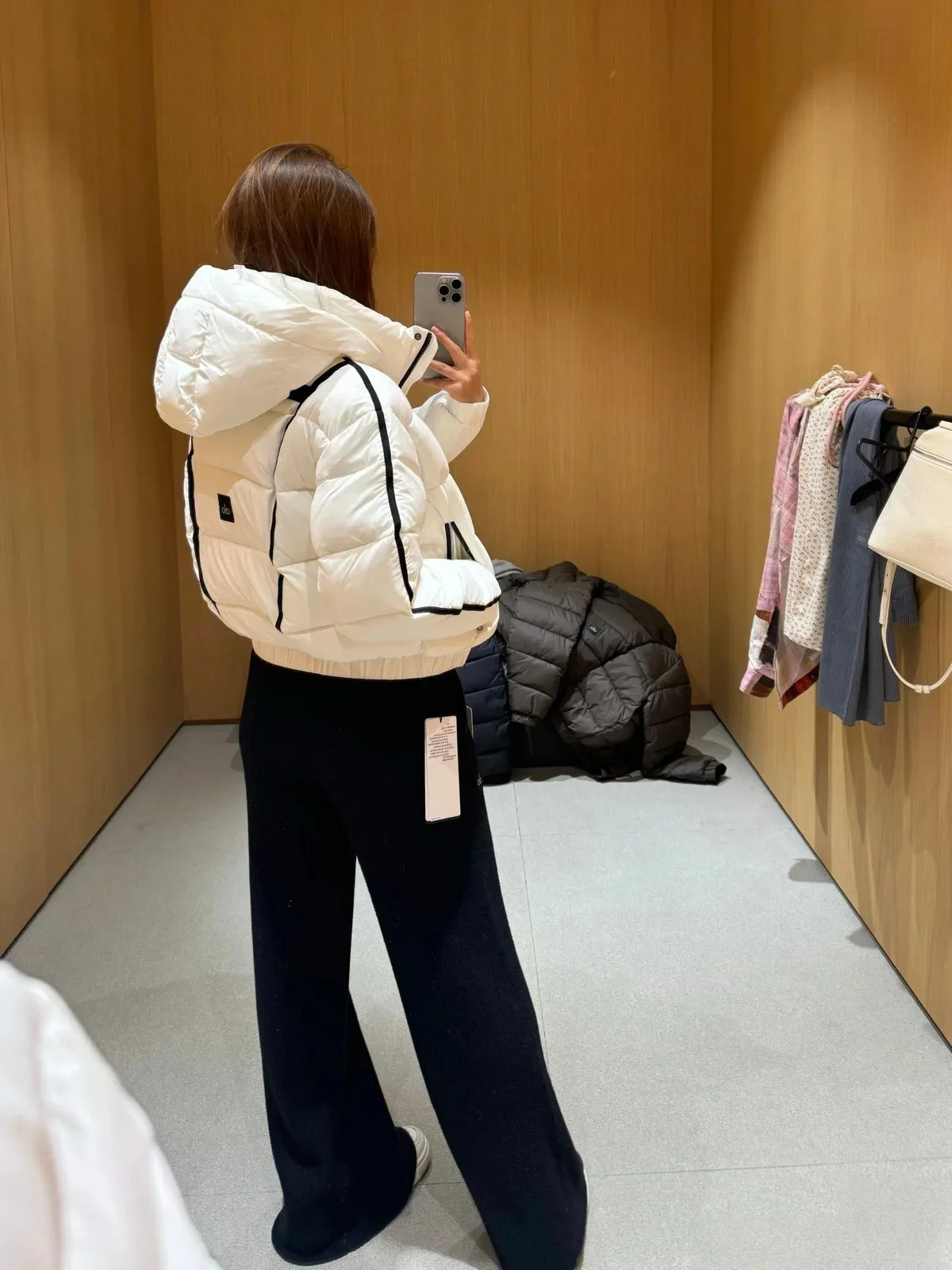 White hooded puffer jacket for women by UpTrend Deals, thick warm padded coat worn by a model on Tampa Home & Garden Store