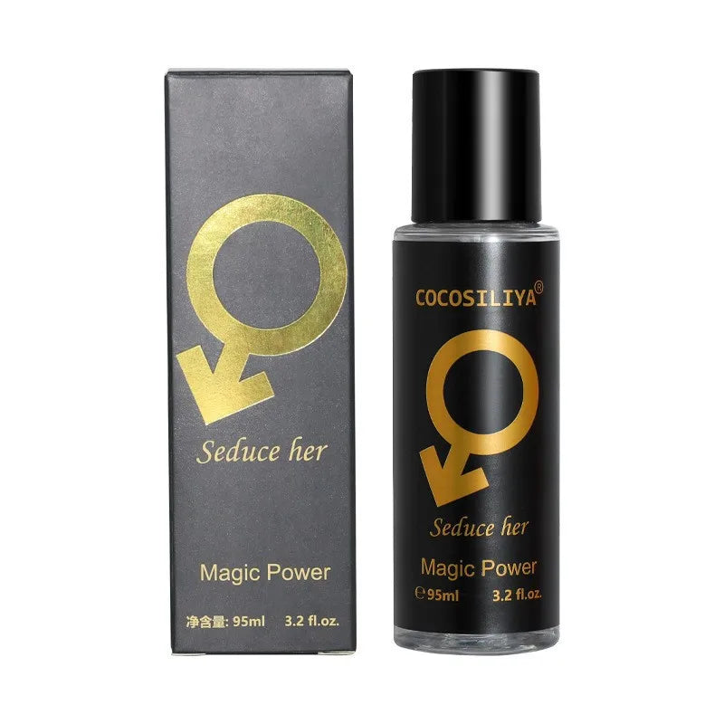 COCOSILIYA pheromone perfume bottle and black box with gold Seduce her Magic Power text on Tampa Home & Garden Store