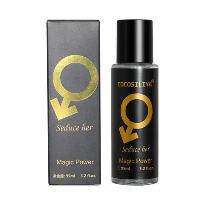 COCOSILIYA pheromone perfume bottle and black box with gold Seduce her Magic Power text on Tampa Home & Garden Store