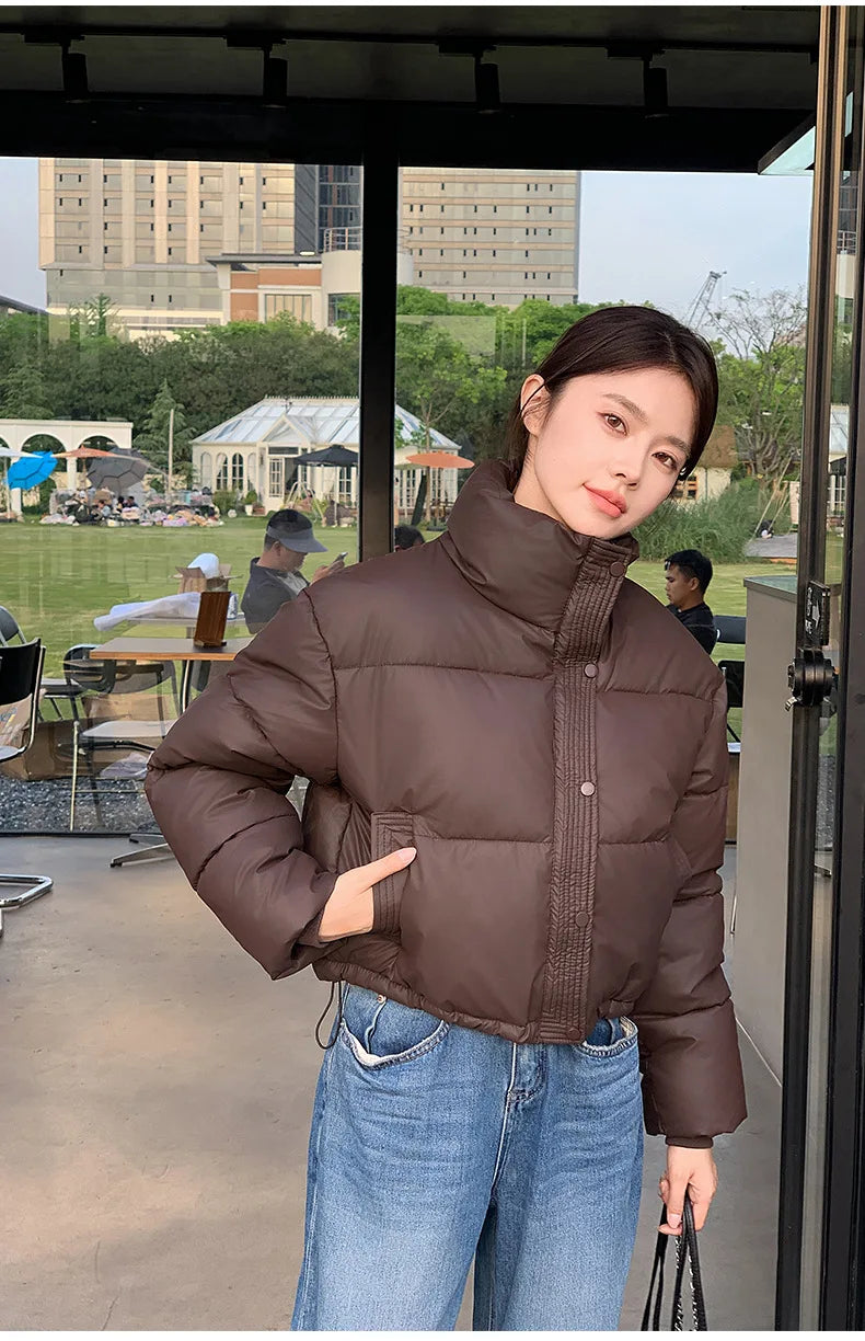 Women Winter Cropped Jacket UpTrend Deals, brown cotton-padded cropped puffer coat on Tampa Home & Garden Store