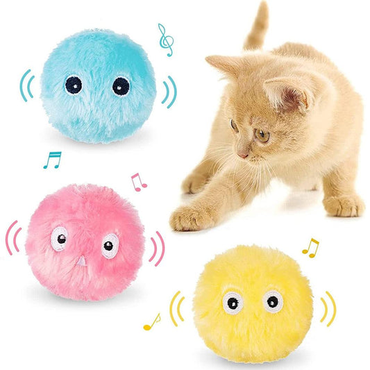Fluffy cat ball toys set of 3 in blue pink yellow with chirping sounds for kittens Stevvex on Tampa Home & Garden Store