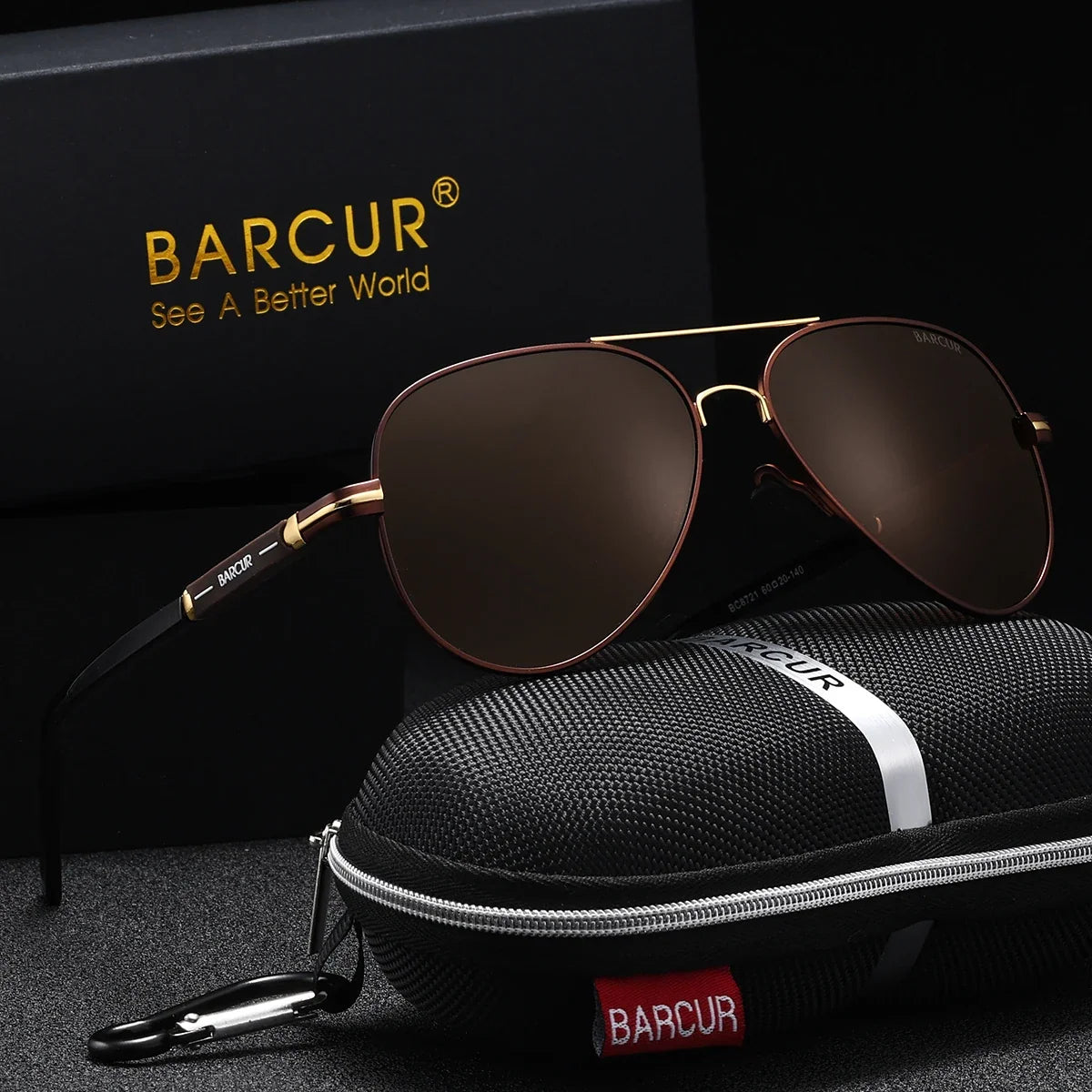 BARCUR sunglasses aviator style with brown mirrored TAC lenses and gold stainless steel frame on Tampa Home & Garden Store