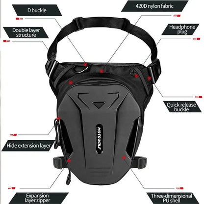 Motorcycle leg-side hard-shell fanny pack, black 420D nylon fabric, quick-release buckle on Tampa Home & Garden Store